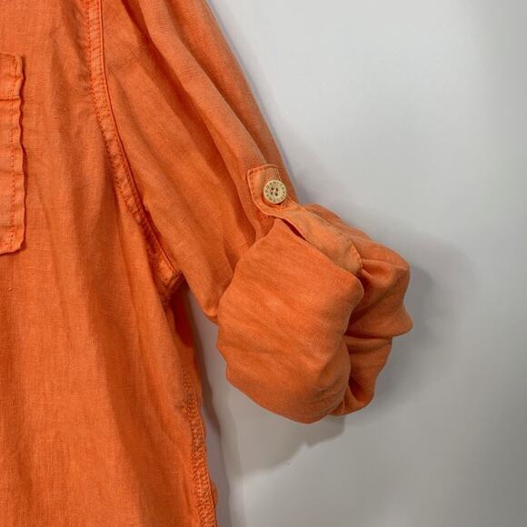 Margaritaville Shirt Mens XL Extra Large Carrot Orange Long Tab Sleeve Button Up - Picture 3 of 10